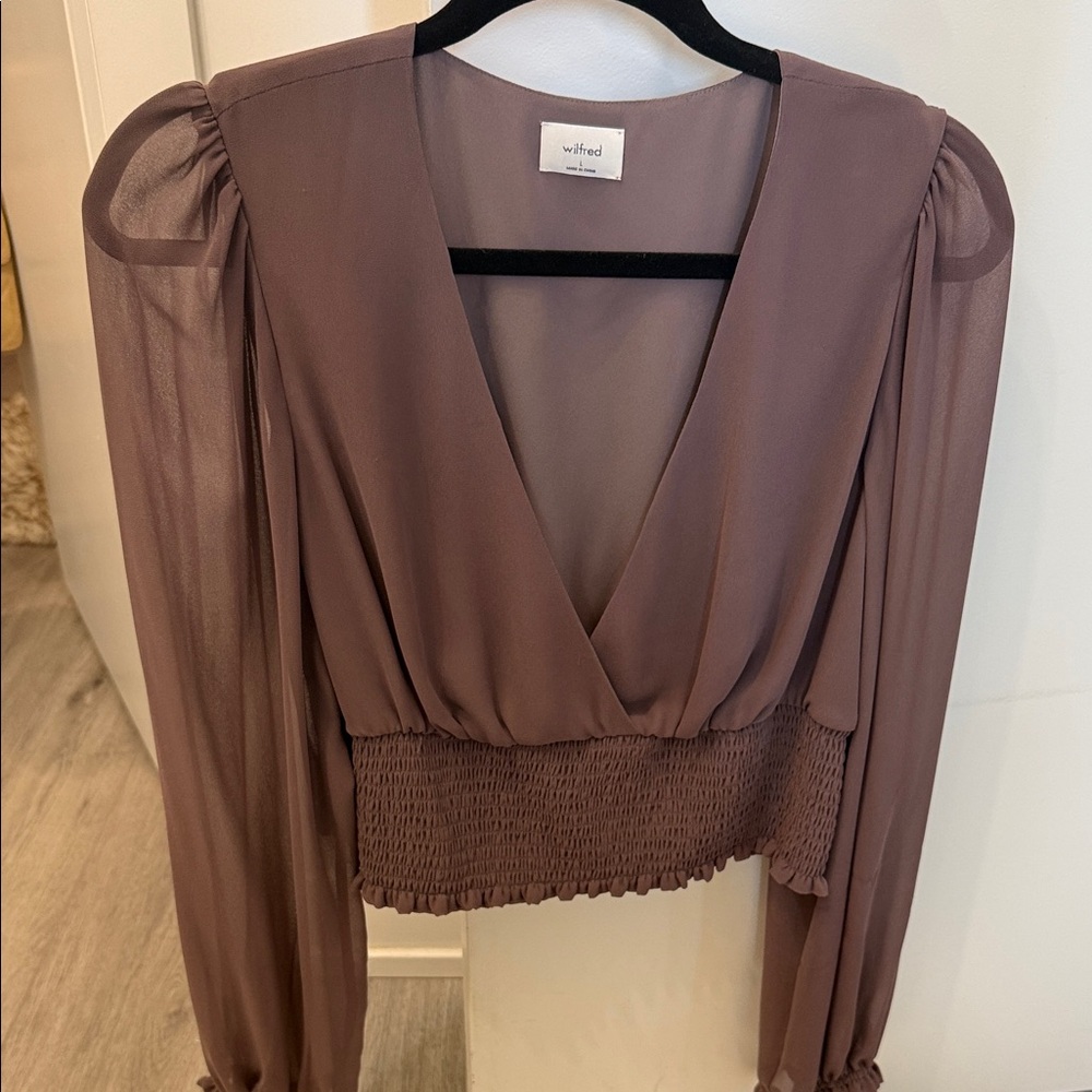 Wilfred Dusty Mauve V-Neck Smocked-Waist Blouse